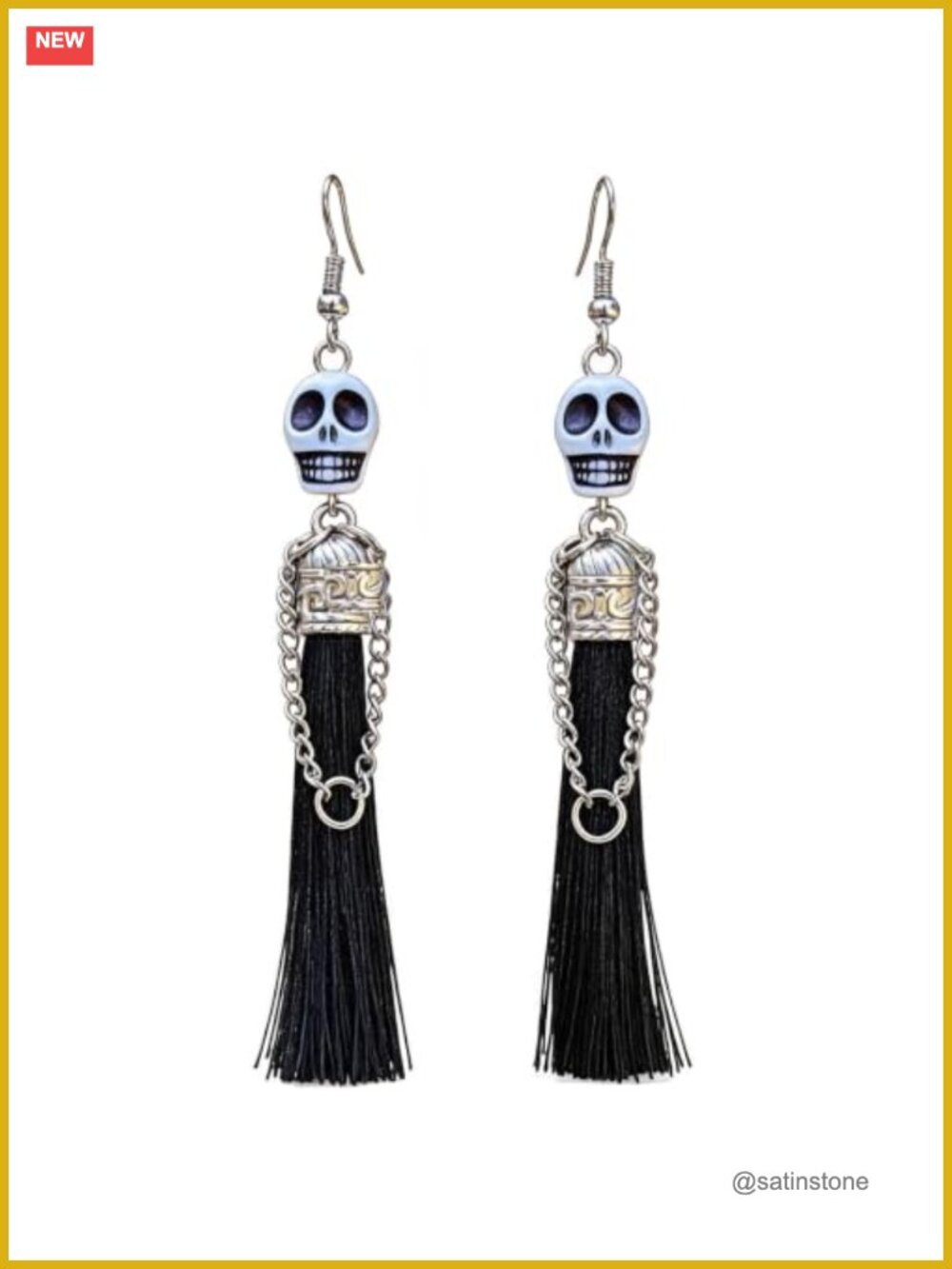 Skull Tassel Drop Dangle Earrings Gothic Halloween Costume Jewelry
